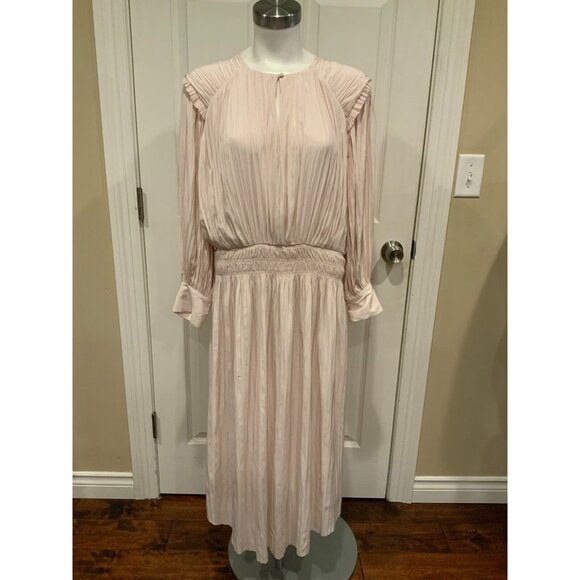 Joie Rheia Shimmer Nude Pleated Romantic Midi Dress, NWT! Size Large - Picture 1 of 10